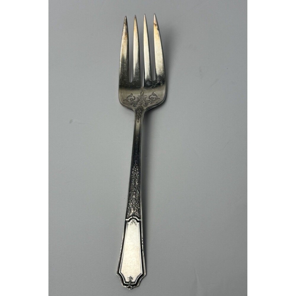 1847 Rogers Bros 1924 Ancestral‎ Meat Serving Fork Antique Victorian Silverplate